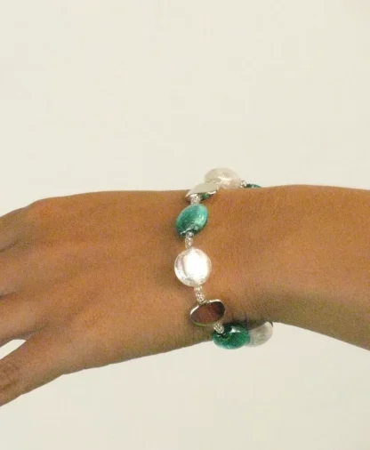 murano aqua perle bracelet worn on hand
