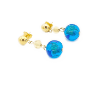 Blue glass and gold earrings