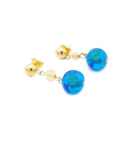 Blue glass and gold earrings