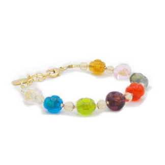 murano glass bead bracelet multicolor with gold nuggets infused
