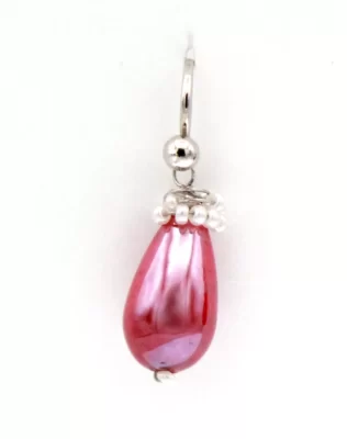 Crimson red Venetian glass drop earrings, eggplant shape topped with mini pearls