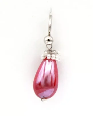 Crimson red Venetian glass drop earrings, eggplant shape topped with mini pearls