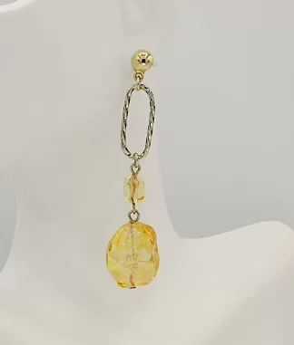 drop pendant earring with amber glass