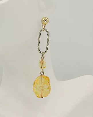 drop pendant earring with amber glass