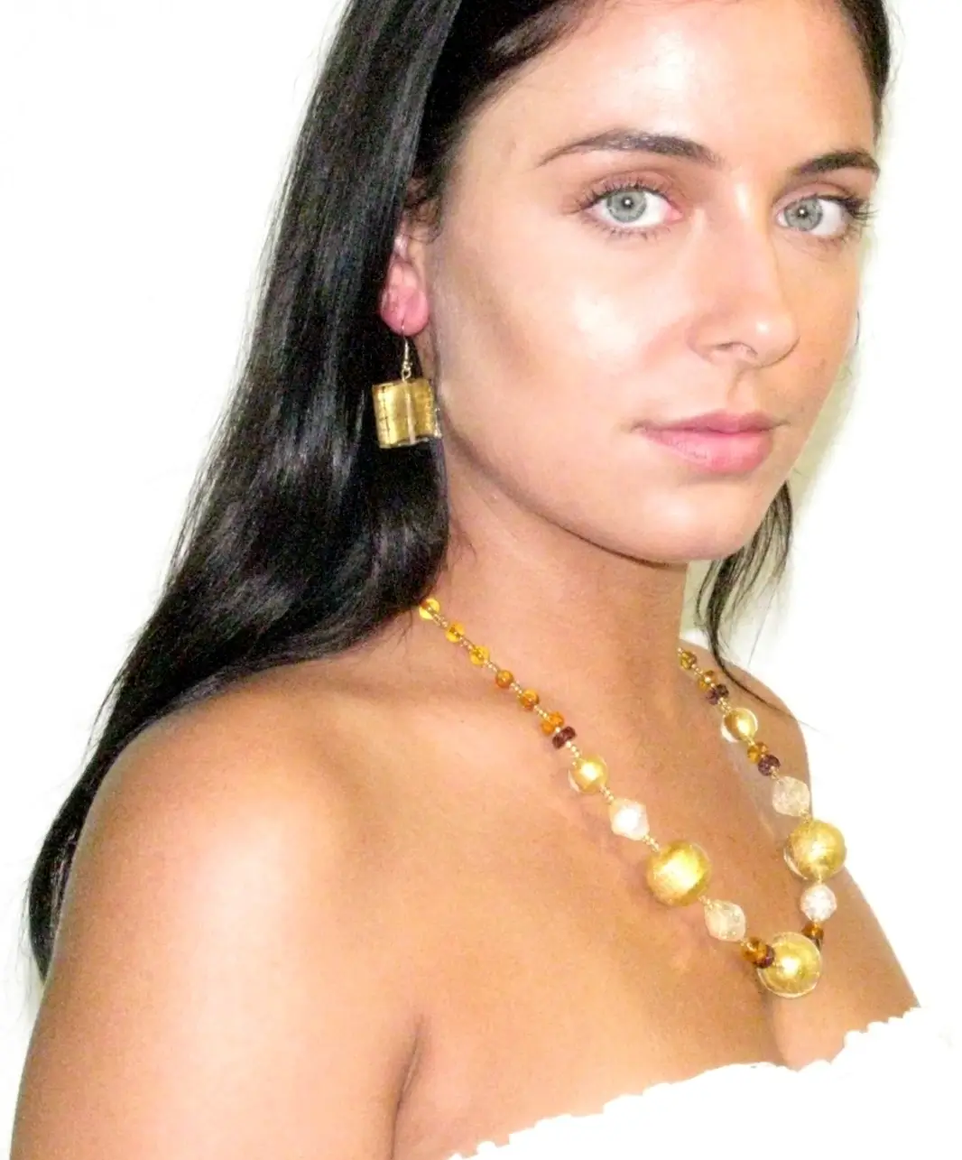 murano glass necklace worn on model
