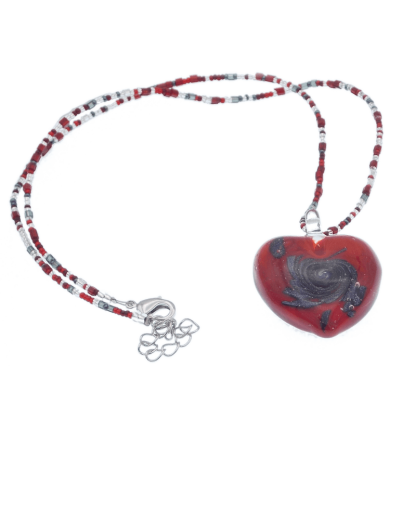 Murano Glass Heart Pendant in Red and Silver