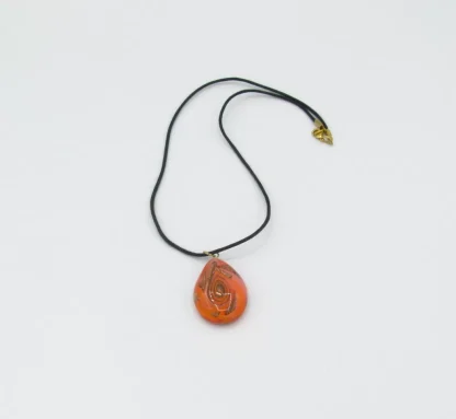 Murano glass color swirl drop pendant in orange with copper swirls