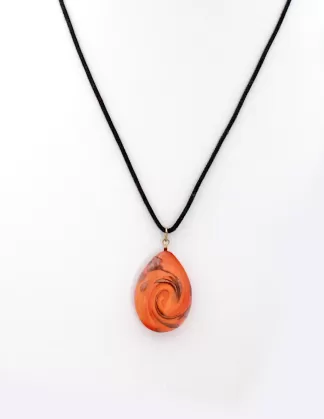 Orange drop pendant with copper swirls