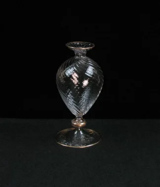 footed hand blown Murano glass bud vase clear glass footed with gold leaf detail