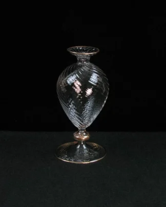 footed hand blown Murano glass bud vase clear glass footed with gold leaf detail