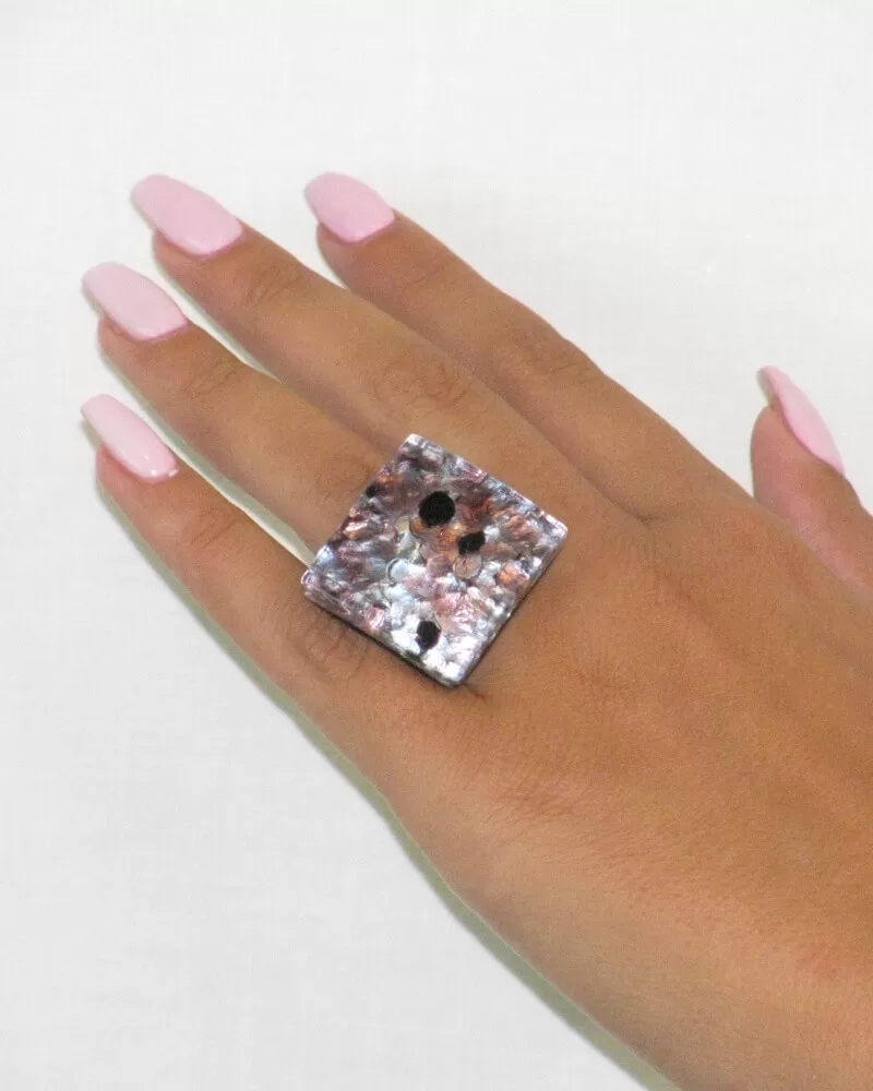model wearing a glass square ring