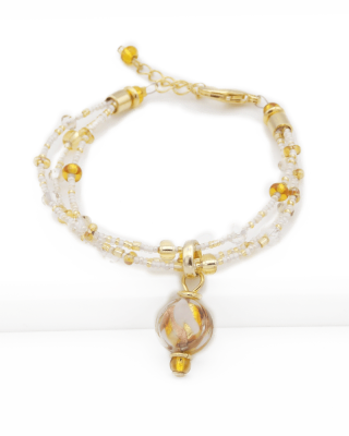 Murano glass multi strand bracelet gold and white