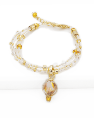 Murano glass multi strand bracelet gold and white