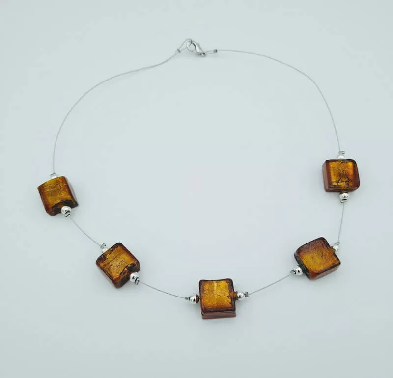 5 bead caramel and copper necklace on strand