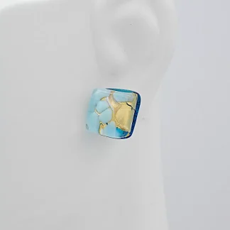 Murano glass stud earring turquoise on gold