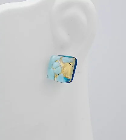 Murano glass stud earring turquoise on gold