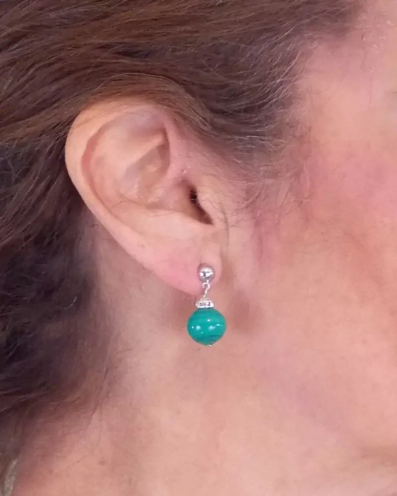 Venetian Ball Drop Earrings Alabaster Green with bling