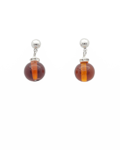 one inch drop earring amber color Murano glass