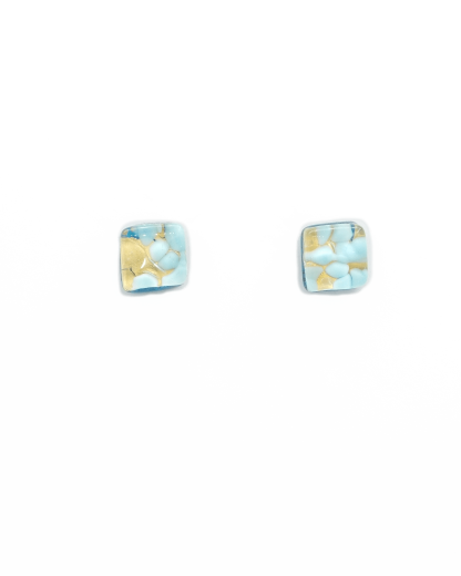 light blue gold button earrings