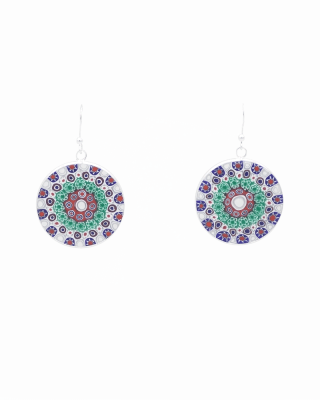 red, blue, green, white millefiori glass drop earrings