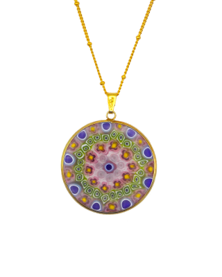 Millefiori Pendant in Earth and Blue Set in Gold