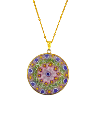 Millefiori Pendant in Earth and Blue Set in Gold