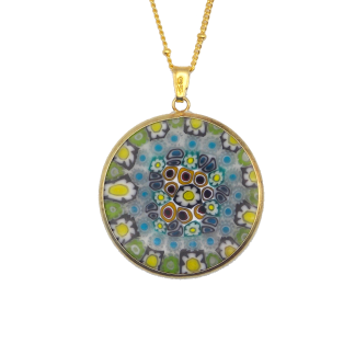 Millefiori Pendant in yellow and Blue Set in Gold