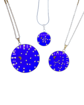 night sky scene glass pendants in three sizes