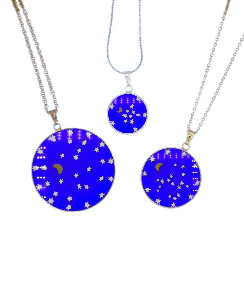 night sky scene glass pendants in three sizes