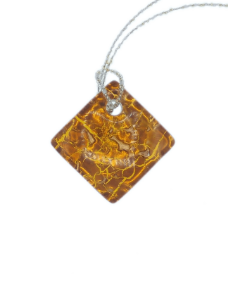 Gold square Murano glass pendant on glass beaded cord