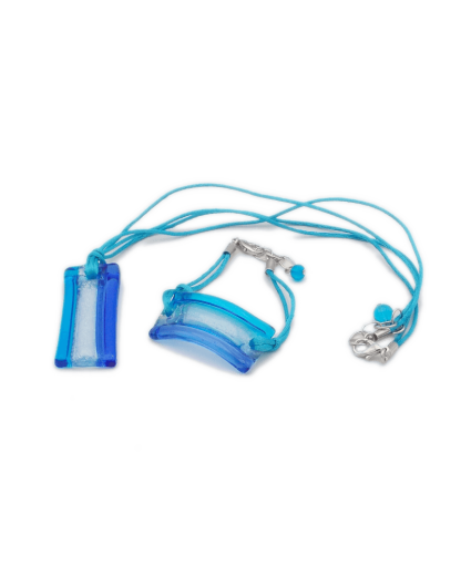 Murano glass Blue Wave pendant and bracelet set