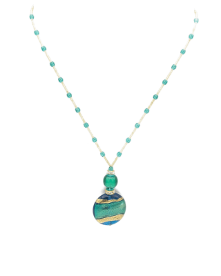 Aqua, gold and blue Murano glass necklace on a beaded cord