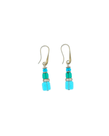 Turquoise Murano Glass drop earringwit three size square beads g