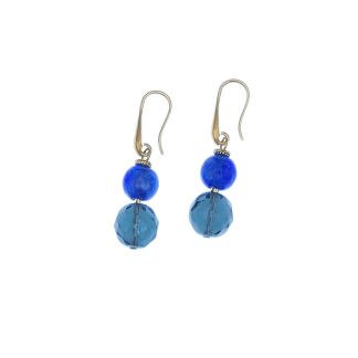 Murano Earrings double drop in blues with beveled glass
