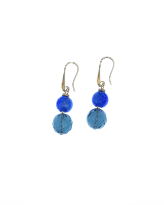 Murano Earrings double drop in blues with beveled glass