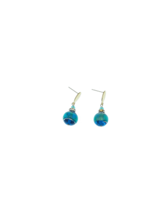 Earrings in Murano striking blue, aqua and gold. dainty one drop orb hanging earring with detail, high quality