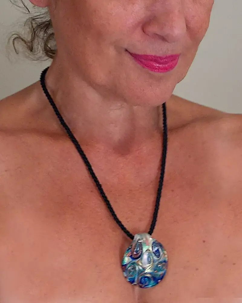 Blue and gold swirled Murano shell shaped pendant