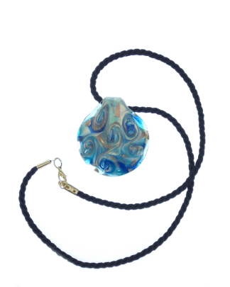 blues and gold swirled Murano glass pendant