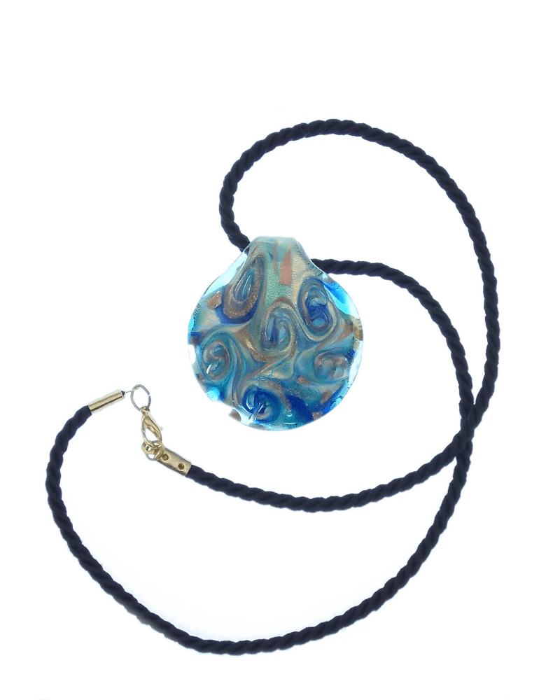 blues and gold swirled Murano glass pendant