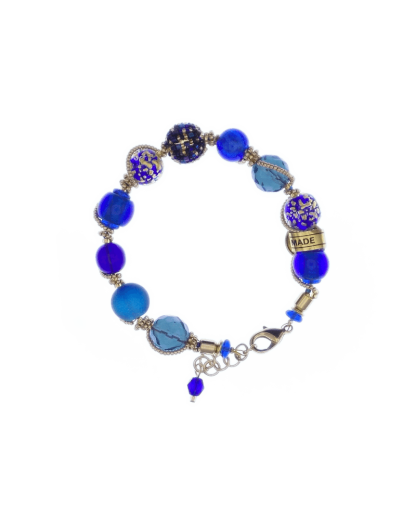 medley of blues Murano glass bracelet 8 inches with gold embellishment