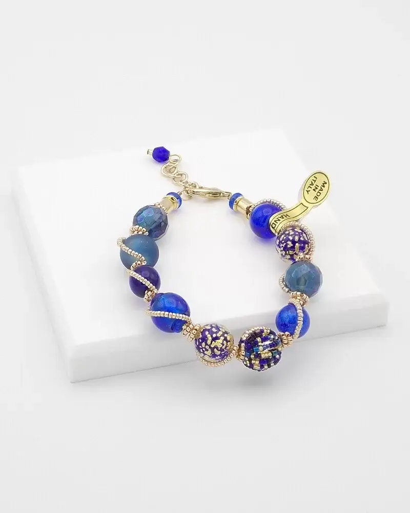 Blue Murano glass bracelet with gold elaborate decoration