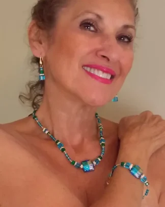 blue, green, silver and bling Murano glass necklace