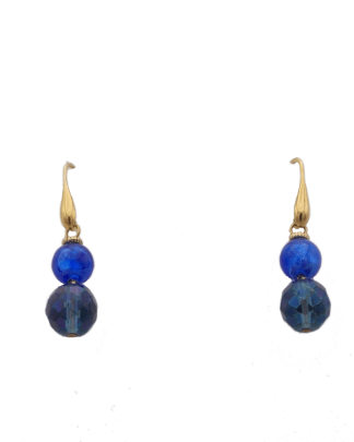 Earrings Double Drop Murano Blues 2 inches on gold wires