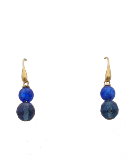 Earrings Double Drop Murano Blues 2 inches on gold wires