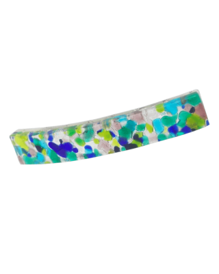 pastel blues and gree on silver Murano 4 inch glass barrette