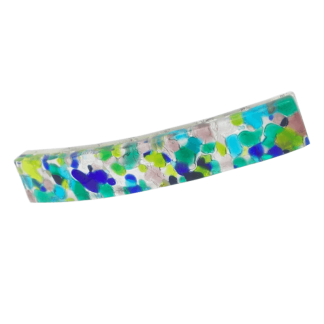 pastel blues and gree on silver Murano 4 inch glass barrette