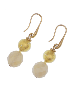 Earrings Murano glass one inch drop gold and white double drops