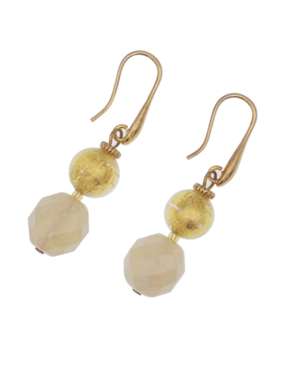 Earrings Murano glass one inch drop gold and white double drops