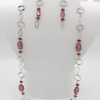 Murano crystal and chrome long necklace and Murano glass beads