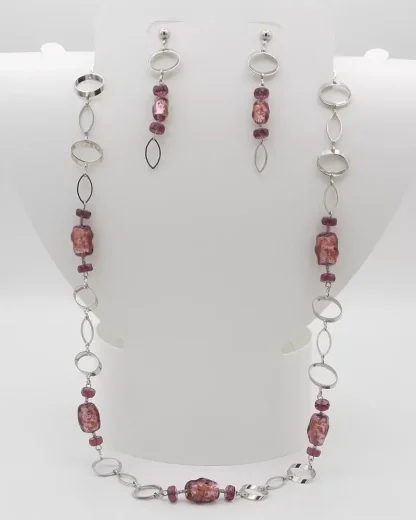 Murano crystal and chrome long necklace and Murano glass beads